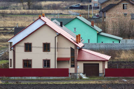 Beautiful exterior of newly built luxury home. Residential house in suburbun area.の写真素材