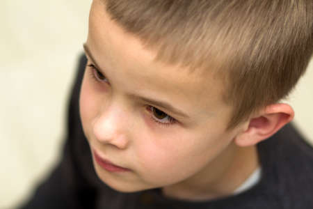 Close up portrait of handsome little boy. Top viewの写真素材