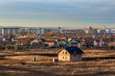 Beautiful single family two story brick house under construction.の写真素材