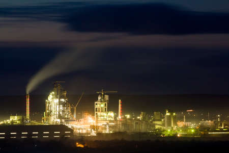Panorama view of cement plant and power sation at night in Ivano-Frankivsk, Ukraineのeditorial素材