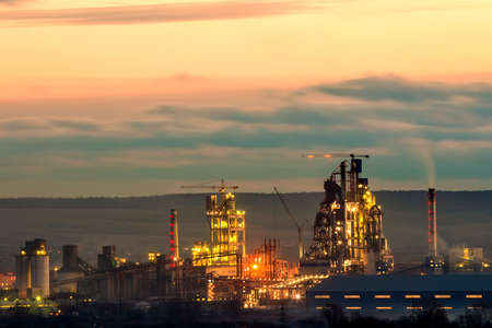 Panorama view of cement plant and power sation at night in Ivano-Frankivsk, Ukraineのeditorial素材