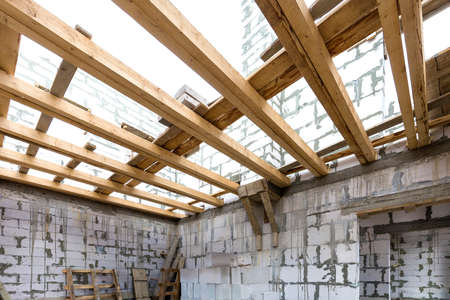House room interior under construction and renovation. Energy saving walls of hollow foam insulation...