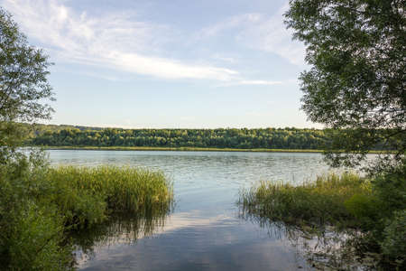 Dnister river and distant hills in Bakota area, part of the National park Podilski Tovtry in Ukraine