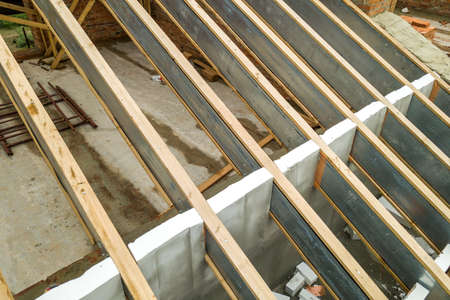 Stainless steel roof structure for future roof under construction. Development of metal roofing...