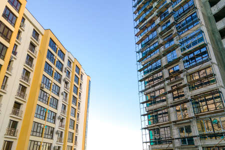Aerial view of high residential apartment building under construction. Real estate development.のeditorial素材