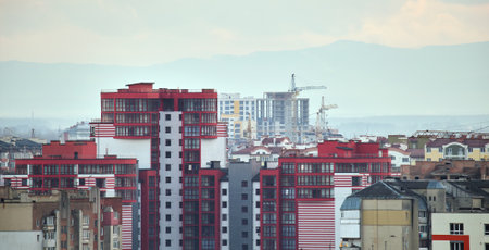 High rise residential apartment building in city residential area. Real estate developmentの写真素材