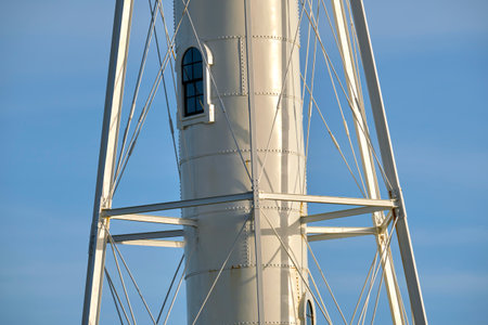 Metal frame structure of high industrial tower enforced with steel barsの写真素材