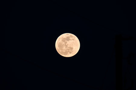 Red blood full Moon on black sky background. Supermoon lunar eclipseの写真素材