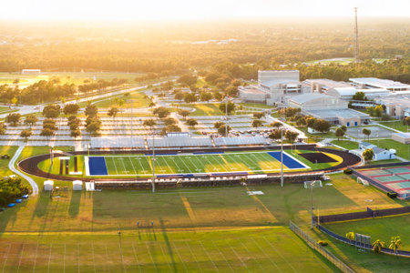Public high school open air sports facilities in North Port, Florida. American football stadium sport infrastructureの写真素材