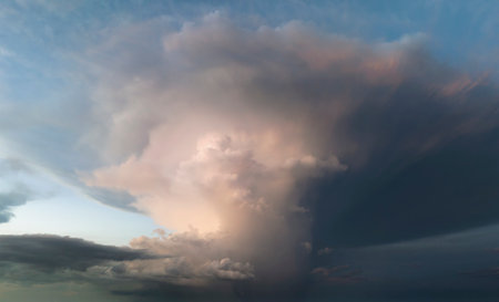 Rain shower water pouring down from stormy clouds during summer thunderstorm in Florida