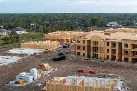 New apartment buildings under construction in North Port, Florida. Development of residential housing in US suburbs. Real estate market in the USAの写真素材