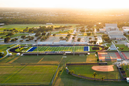 American football stadium at public school in North Port, Florida. Sports infrastructure facilities...