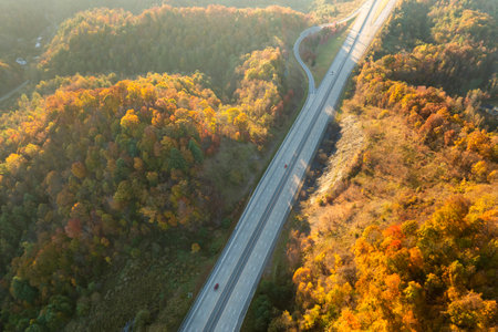 Rest area on I-26 interstate freeway in North Carolina near Mars Hill for cars and trucks overnight parking. Recreational place during long travelingの写真素材