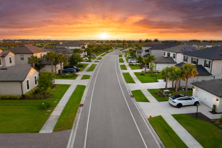 Rich neighborhood with expensive residential homes in southwest Florida. Wealthy suburban areaの写真素材