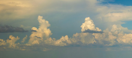 Florida weather in summer rain season. Blue sky with white clouds. Bright skyscapeの写真素材