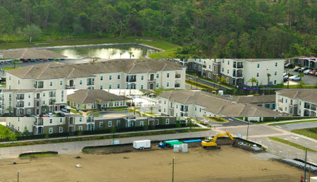 View from above of apartment residential condos in Florida suburban area. American condominiums as example of real estate development in USA suburbsの写真素材