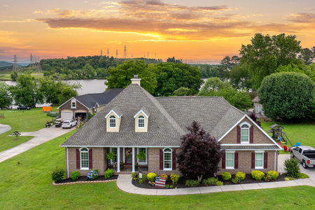 Residential neighborhood in Kingston, Tennessee with suburban houses. Development of US premium housingの写真素材