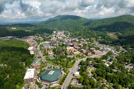 Boone, North Carolina. American architecture with streets and historical buildings in Blue Ridge Mountains. Popular tourist destinationの写真素材
