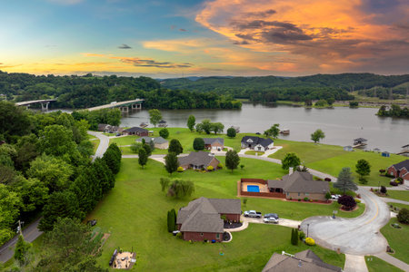 Large residential homes in Tennessee rural community. American houses in US suburbsの写真素材