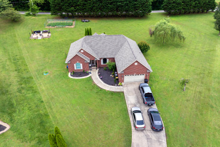 Residential neighborhood in Kingston, Tennessee with suburban houses. Development of US premium housingの写真素材