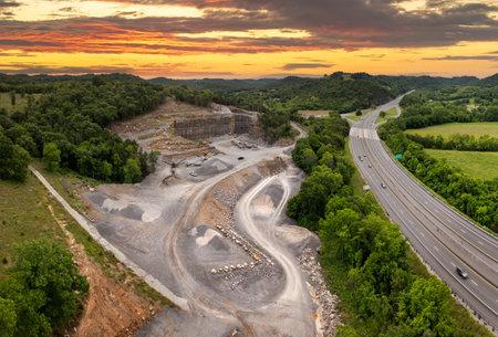Sand open-pit mining quarry with processing plant for crushed stone. Extracting of natural resources for construction industryの写真素材