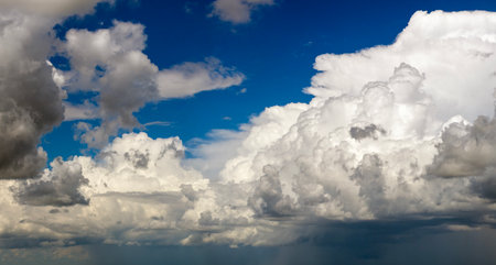 Florida weather in summer rain season. Blue sky with white clouds. Bright skyscapeの写真素材