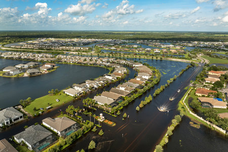 Hurricane Debby flooded cars and homes in Sarasota, Florida. Aftermath of natural disasterの写真素材