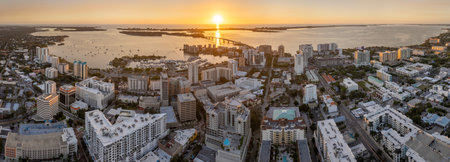 Sarasota, Florida city architecture at sunset. High-rise office buildings in downtown district. Real estate development in Florida. USA travel destinationの写真素材