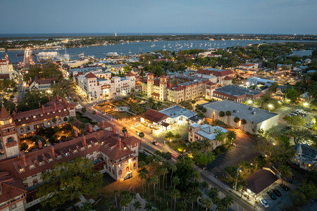 St Augustine, Florida. Historic old Flagler College and American architecture of historical city. USA Southern cityscapeの写真素材