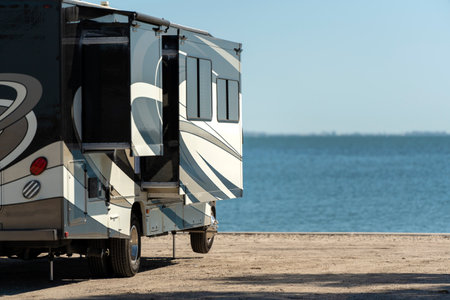 Florida travel destination. Motorhome recreational vehicle on seaside.の写真素材
