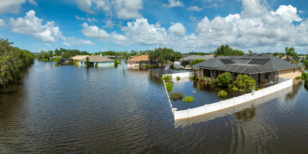 Hurricane Debby flooded homes in Laurel Meadows community in Sarasota, Florida. Aftermath of natural disasterの写真素材