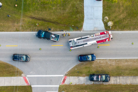 Car accident on city street in Florida. Result of distracted driving and speeding. Emergency...