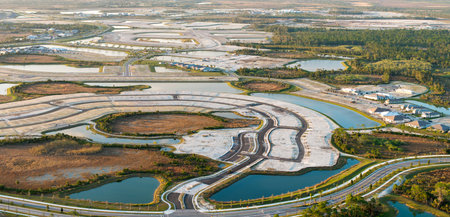 New suburban development area ready for housing construction on prepared soil in Florida suburbs. Real estate market in the USAの写真素材