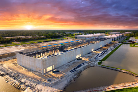 Construction site of new commercial logistics center in North Port, Floridaの写真素材