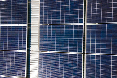 Solar rooftop on commercial structure. Photovoltaic panels for producing of clean ecological...
