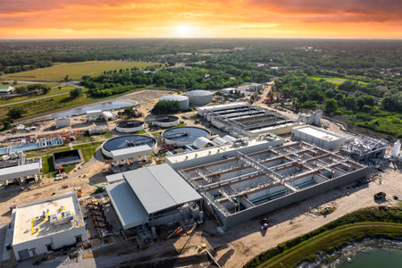Water treatment facility for processing and purification of water from natural sources, removing contaminants to produce clean, safe water for public consumption and environmental useの写真素材