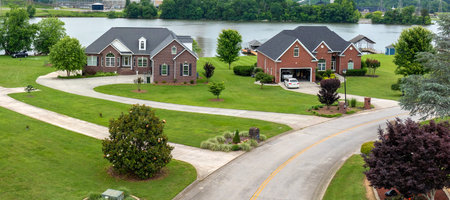Aerial view of expensive residential houses in small town in rural Tennessee. American dream homes as example of real estate development in US suburbsの写真素材