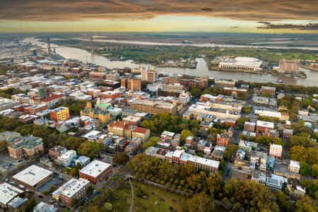Aerial view of Savannah, old historical city in Georgia. Southern American architectureの写真素材