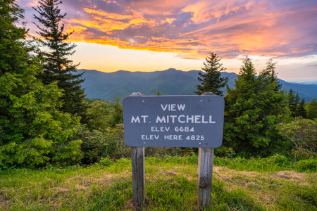 Mount Mitchell overlook on Blue Ridge Parkway. Scenic drive road trip in North Carolina Appalachian mountainsの写真素材