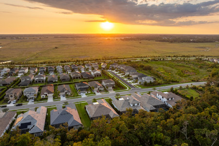 Wealthy neighborhood with expensive houses in southern Florida. Development of US premium housing marketの写真素材
