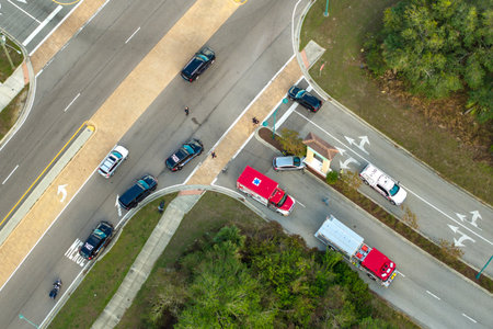 Damaged cars in traffic accident on American road
