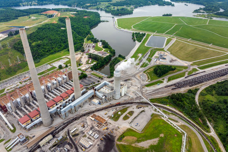 Aerial view of Kingston power plant in Roane County, Tennessee. Major coal-fired power plant...