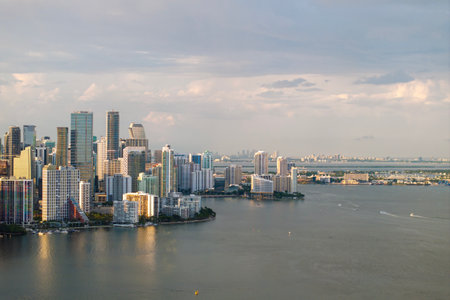 Miami, Florida, USA. Aerial view of American downtown office district. High commercial and...