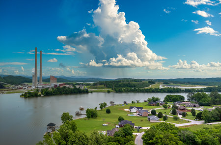 Residential neighborhood close to thermal power plant in Roane County near Kingston, Tennessee. Coal...