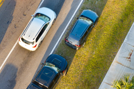 Traffic crash with damaged cars on USA city streetの写真素材