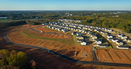 View from above of densely built residential houses under construction in south Carolina residential...