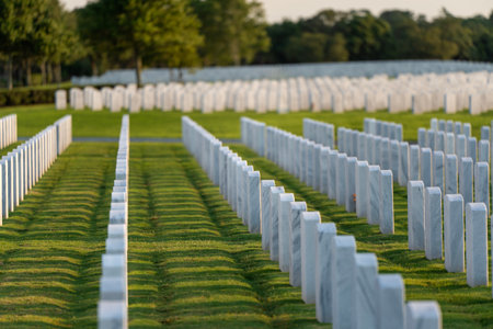 American army Sarasota National Cemetery with rows of white tombstones on green grass. Memorial Day conceptの写真素材