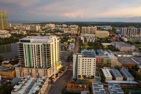 View of downtown St. Petersburg, Florida, USA. Urban skyline with high-rise buildings in vibrant American city.の写真素材