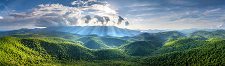 Evening landscape in Appalachian mountains. Mt Mitchell in North Carolina Blue Ridge Mountains....