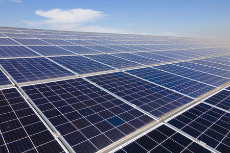 Photovoltaic panels for producing clean ecological electric energy. Commercial building with solar...